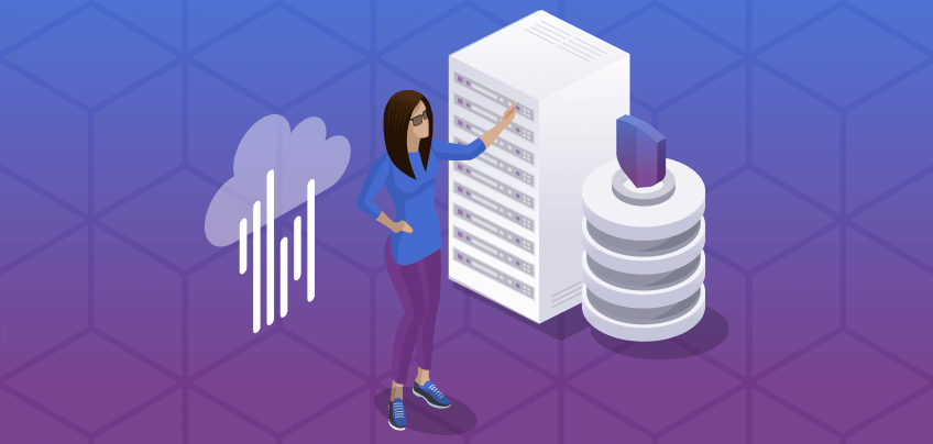 Graphic of woman in a server room